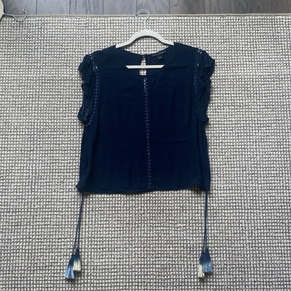 Navy Crop Top with Stitch Detail and Side Ties